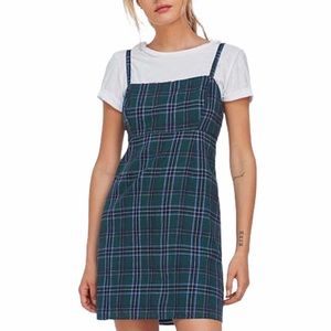 Urban Outfitters BDG Square Neck Tartan Plaid Green Mini Dress